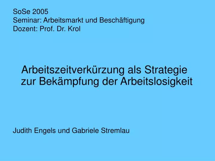 sose 2005 seminar arbeitsmarkt und besch ftigung dozent prof dr krol