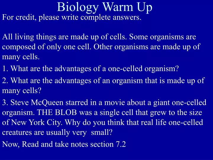 biology warm up