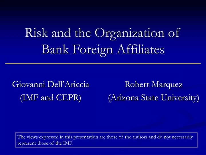 risk and the organization of bank foreign affiliates