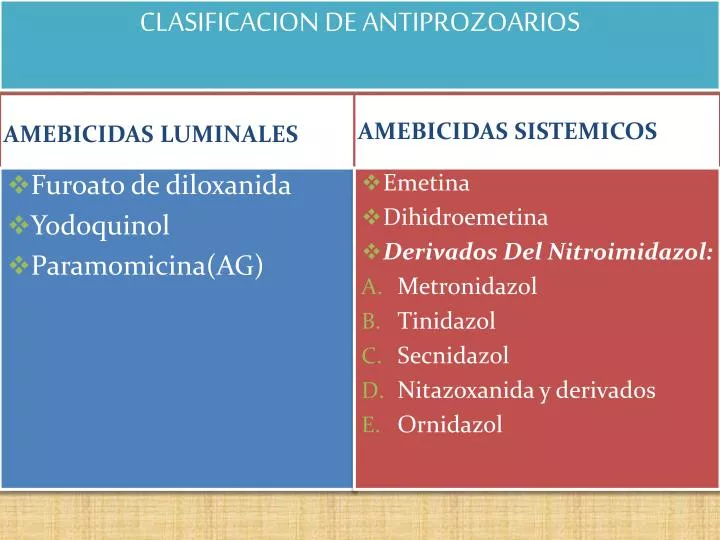 clasificacion de antiprozoarios
