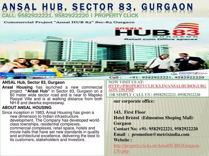 ansal hub sector 83 gurgaon call 9582922221 9582922220 property click