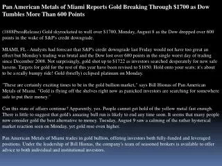 pan american metals of miami reports gold breaking through $