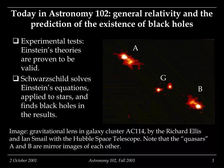 today in astronomy 102 general relativity and the prediction of the existence of black holes