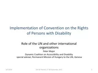 Implementation of Convention on the Rights of Persons with Disability