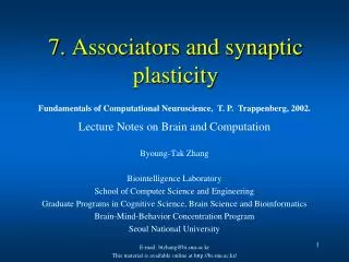 7. Associators and synaptic plasticity