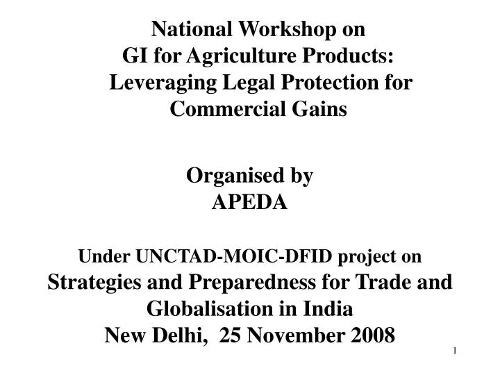 national workshop on gi for agriculture products leveraging legal protection for commercial gains