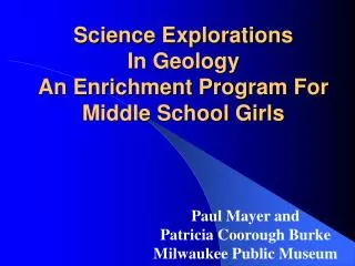 Science Explorations In Geology An Enrichment Program For Middle School Girls