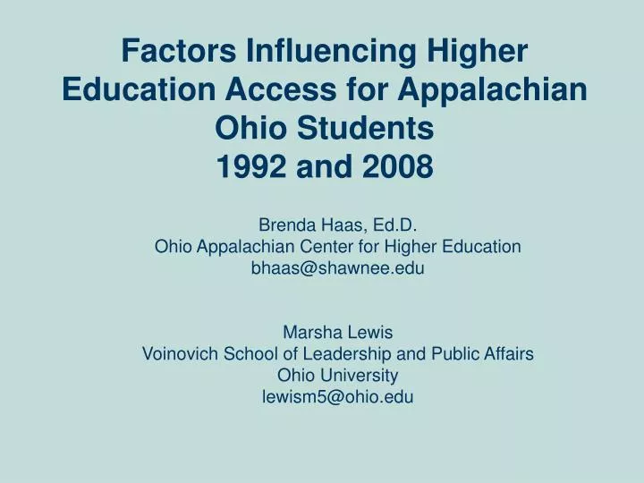 factors influencing higher education access for appalachian ohio students 1992 and 2008