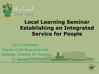 Local Learning Seminar Establishing an Integrated Service for People