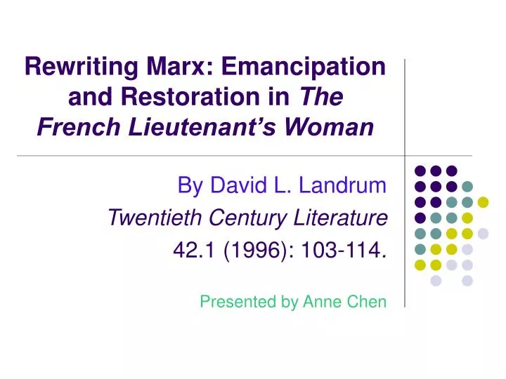 rewriting marx emancipation and restoration in the french lieutenant s woman