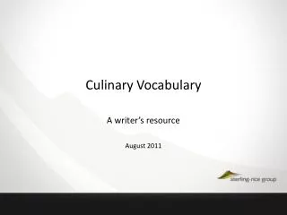 Culinary Vocabulary