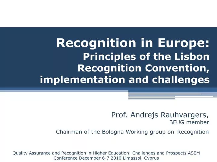recognition in europe principles of the lisbon recognition convention implementation and challenges