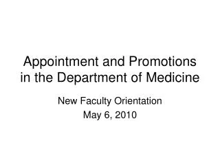 Appointment and Promotions in the Department of Medicine