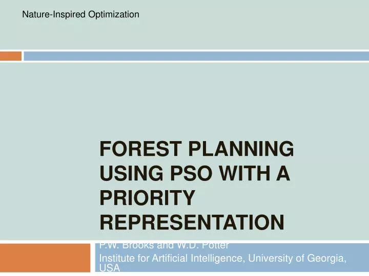 forest planning using pso with a priority representation