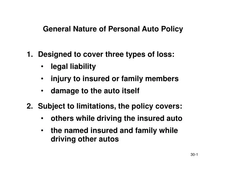 general nature of personal auto policy