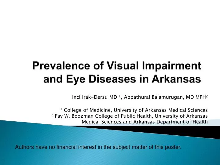 prevalence of visual impairment and eye diseases in arkansas
