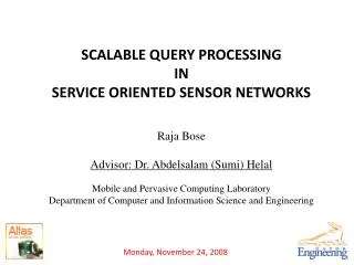 SCALABLE QUERY PROCESSING IN SERVICE ORIENTED SENSOR NETWORKS