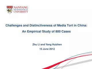 Challenges and Distinctiveness of Media Tort in China : An Empirical Study of 800 Cases