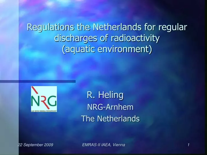 regulations the netherlands for regular discharges of radioactivity aquatic environment