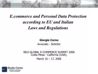 E.commerce and Personal Data Protection according to EU and Italian Laws and Regulations