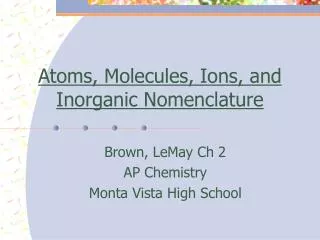 Atoms, Molecules, Ions, and Inorganic Nomenclature