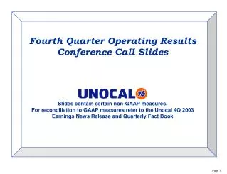Fourth Quarter Operating Results Conference Call Slides