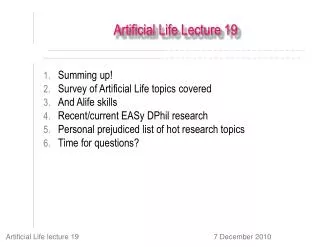 Artificial Life Lecture 19