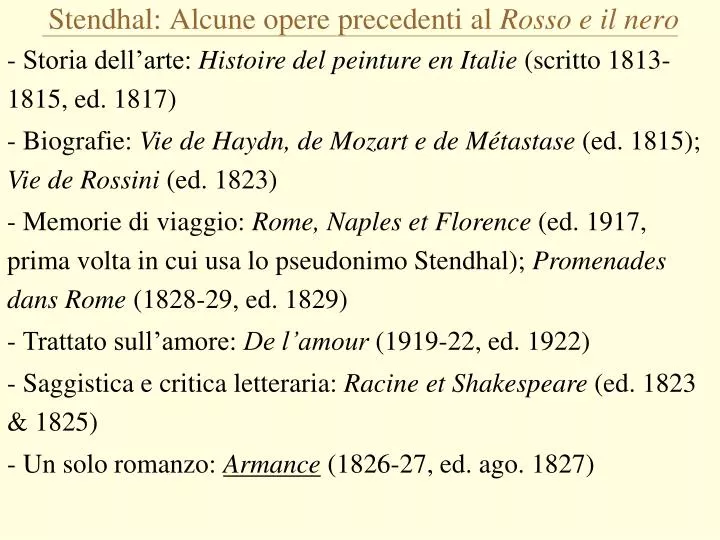 stendhal alcune opere precedenti al rosso e il nero