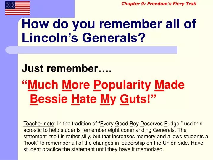 how do you remember all of lincoln s generals