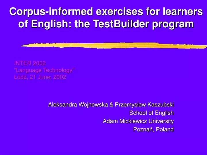 corpus informed exercises for learners of english the testbuilder program
