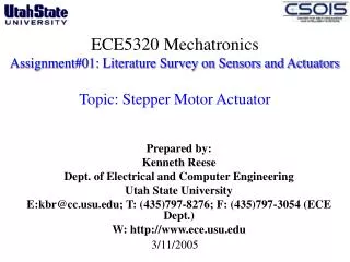 ECE5320 Mechatronics Assignment#01: Literature Survey on Sensors and Actuators Topic: Stepper Motor Actuator