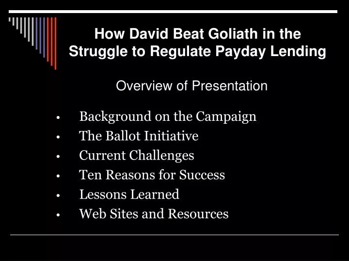 how david beat goliath in the struggle to regulate payday lending