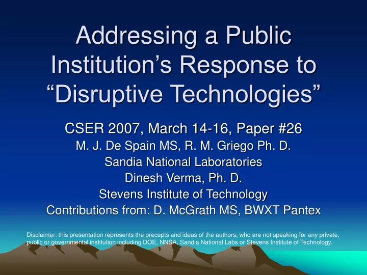 addressing a public institution s response to disruptive technologies