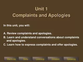 Unit 1 Complaints and Apologies