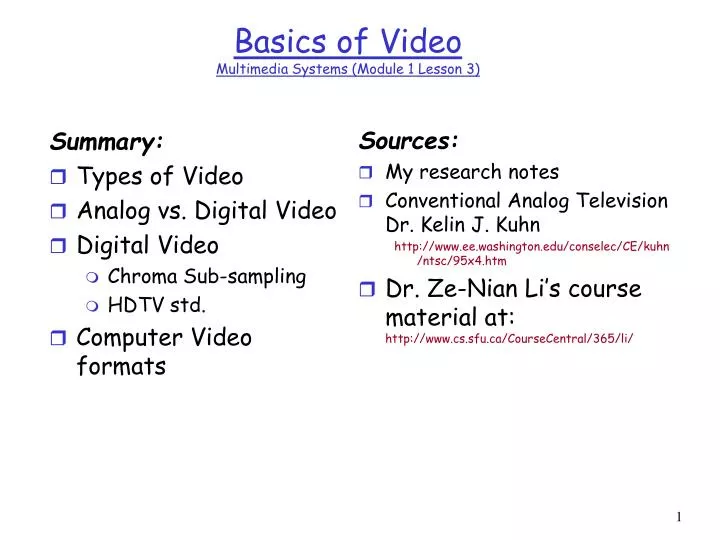 basics of video multimedia systems module 1 lesson 3