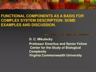 FUNCTIONAL COMPONENTS AS A BASIS FOR COMPLEX SYSTEM DESCRIPTION: SOME EXAMPLES AND DISCUSSION.