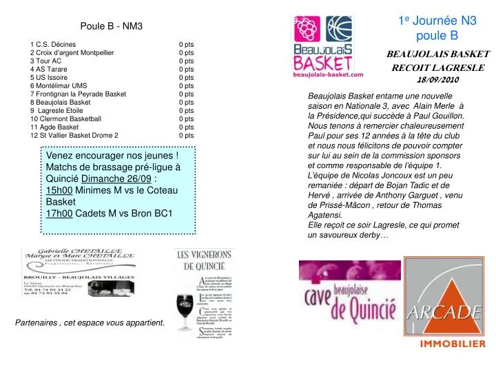 1 e journ e n3 poule b beaujolais basket recoit lagresle 18 09 2010