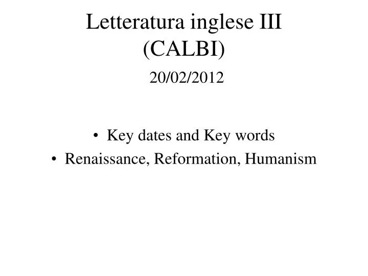letteratura inglese iii calbi 20 02 2012