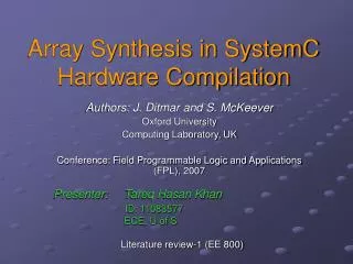 Array Synthesis in SystemC Hardware Compilation