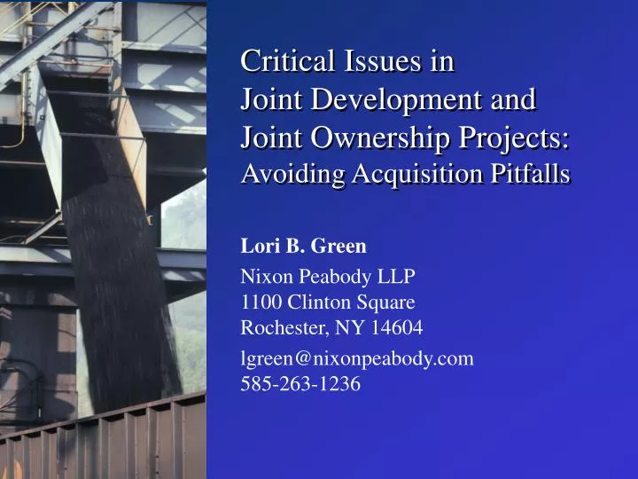 critical issues in joint development and joint ownership projects avoiding acquisition pitfalls