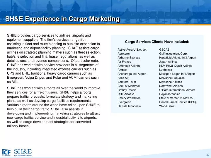 sh e experience in cargo marketing