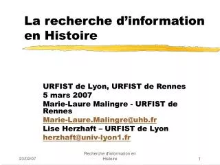 la recherche d information en histoire