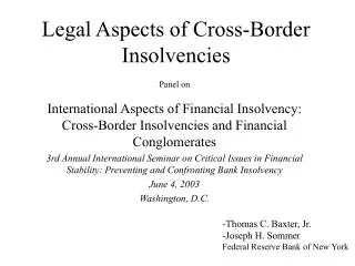 Legal Aspects of Cross-Border Insolvencies