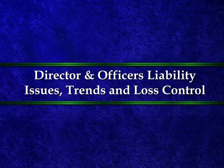 director officers liability issues trends and loss control
