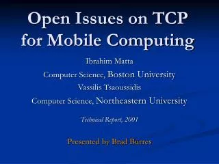 Open Issues on TCP for Mobile Computing