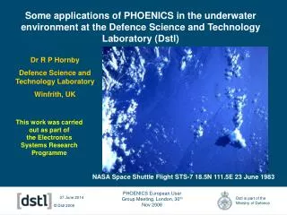 Some applications of PHOENICS in the underwater environment at the Defence Science and Technology Laboratory (Dstl)