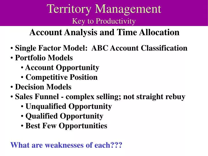 territory management key to productivity