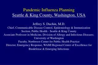 Pandemic Influenza Planning Seattle &amp; King County, Washington, USA