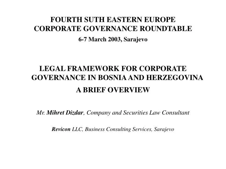 fourth suth eastern europe corporate governance roundtable 6 7 march 2003 sarajevo