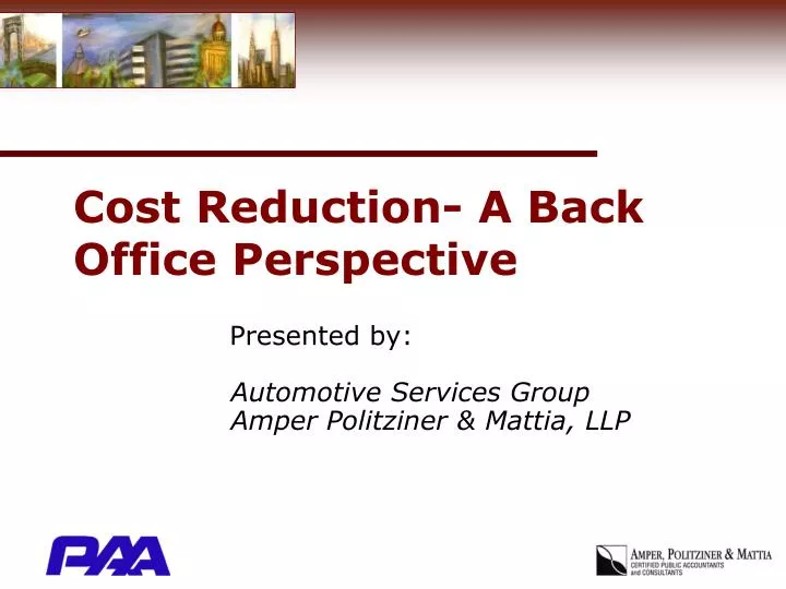 cost reduction a back office perspective